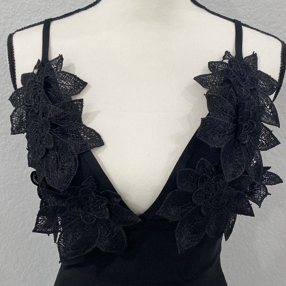 Black Bodycon Dress with lace flowers